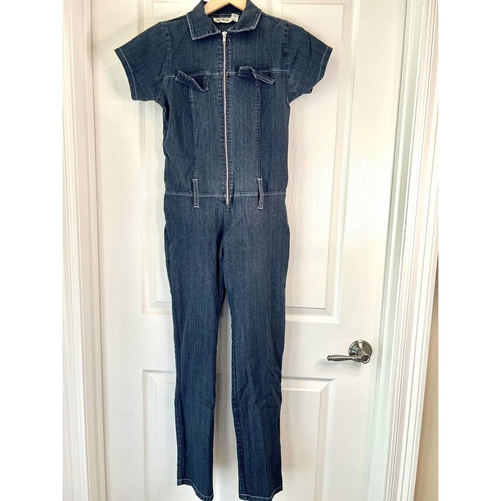 90’s Y2K Gold Flava Sz Small Denim Blue Jean Jumpsuit Romper Womens Casual